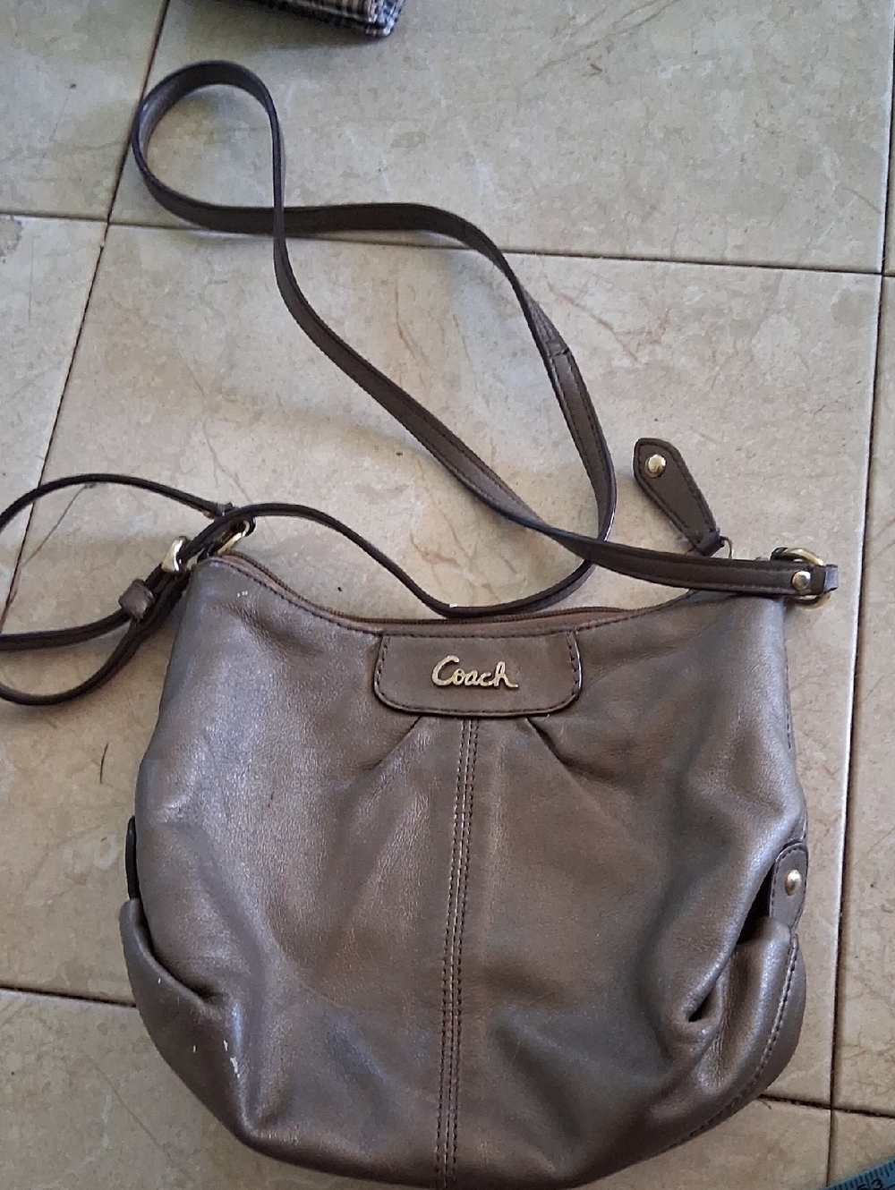 Coach Gray Leather Crossbody Bag with Gold Logo